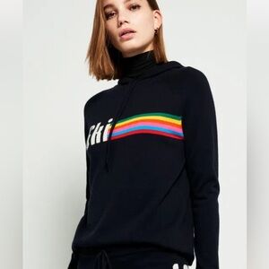 CHINTI & PARKER Ski Stripe Wool-Cashmere Hoodie in dark navy blue , size S
